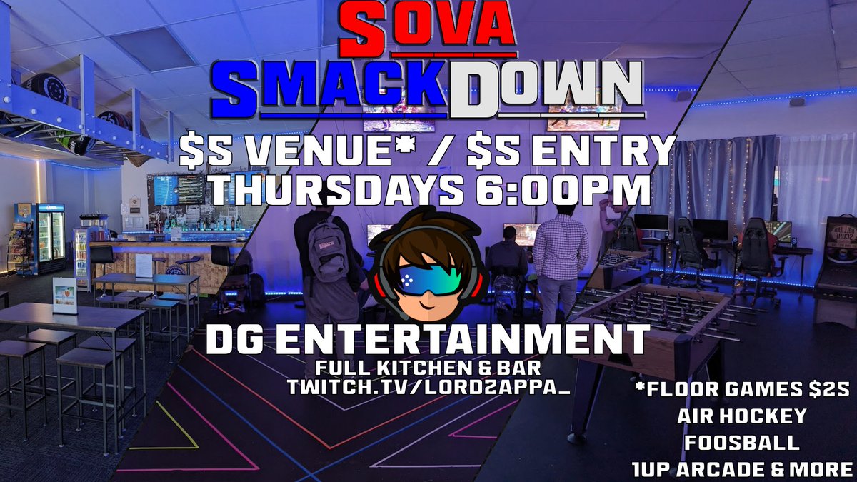 SoVA_FGC's tweet photo. We're back this Thursday at DG Entertainment!

Bring yourself and your setups.

$5 venue
$5 entry
$25 game pass includes things like foosball, pool, darts, 1UP arcade cabinets, AND the venue fee

6:00pm https://t.co/ZGlIggFdKZ