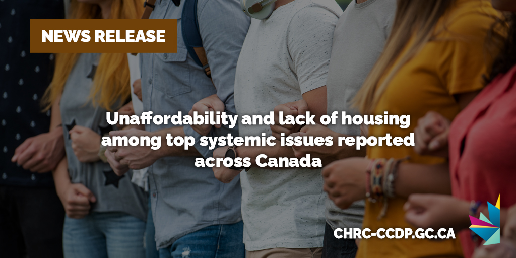 HousingLogement's tweet photo. New data released today in the Federal Housing Advocate’s 2022–2023 Annual Report illustrates that unaffordability and a lack of housing options were the top systemic housing issues reported by people across Canada. More details: https://t.co/l8t919VwUz https://t.co/YJrlTdqX4X