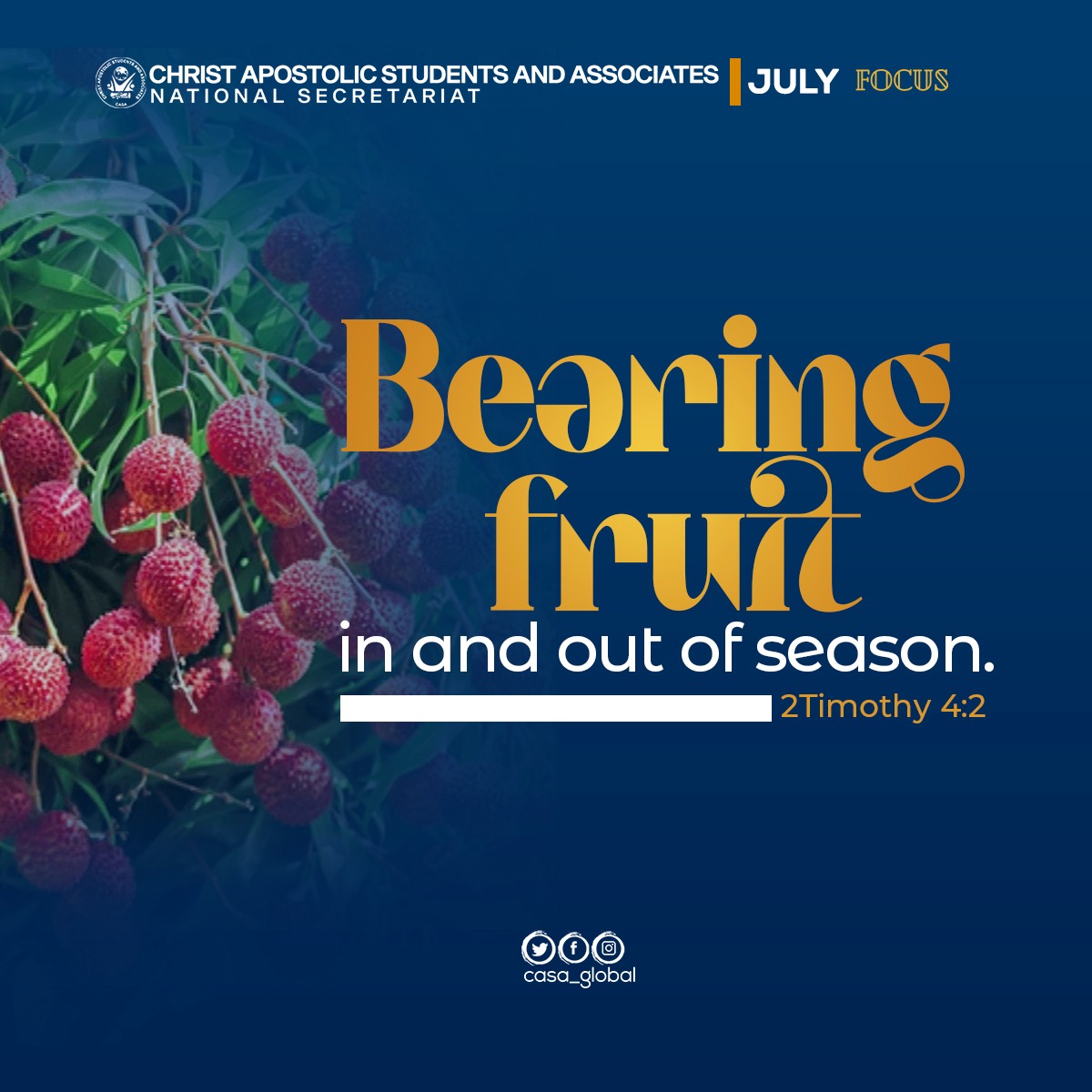 casacitychapter's tweet photo. Our Focus for July 2023

#bearingfruitinandoutofseason
#bearingfruits100fold
#BeDiscipledToMeetYourGod
#casamove #casatakeover #casaglobal
#WithAVision #ComeAndSee #WithAStrongVision https://t.co/ZOtwbBKkEj