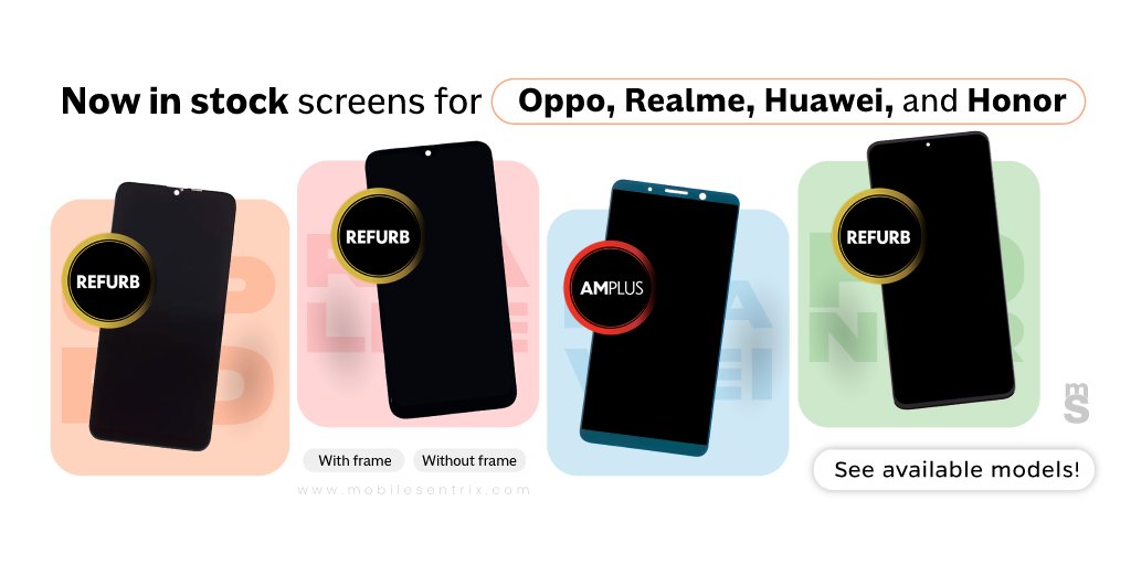 mobile_sentrix's tweet photo. ⭐️ Tons of screens for Oppo, Realme, Honor, and Huawei screen models now in stock at MobileSentrix. 

😎 Prices starting at $11.01

 - https://t.co/wL30jh7VzP https://t.co/lioipiIShD