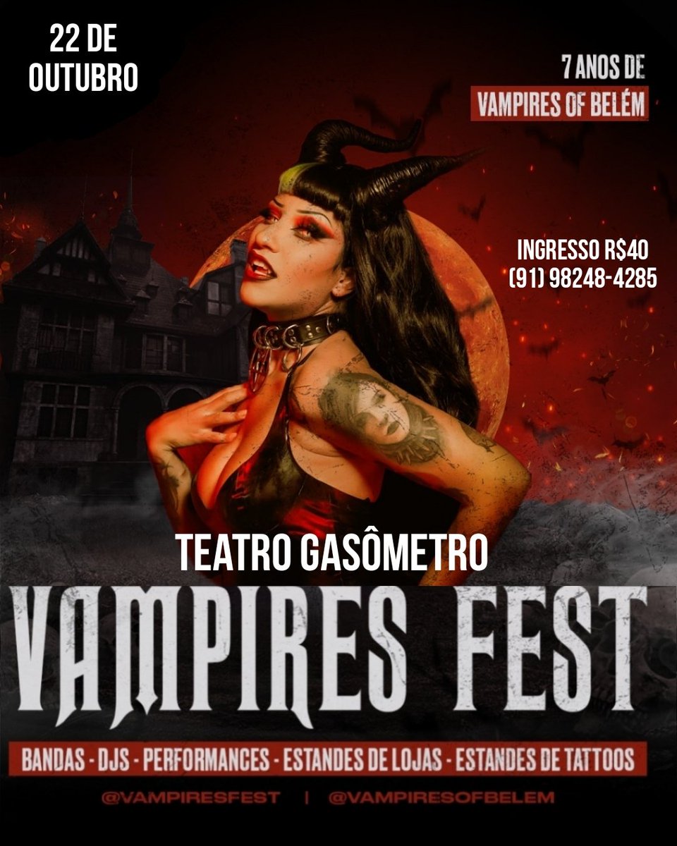VampiresFest's tweet photo. Vampires Fest
No Teatro Gasômetro dia 22 de Outubro 
Vamos Celebrar Juntos nessa Cidade Multicultural que é Belém do Pará. https://t.co/vXIWlgmTHo