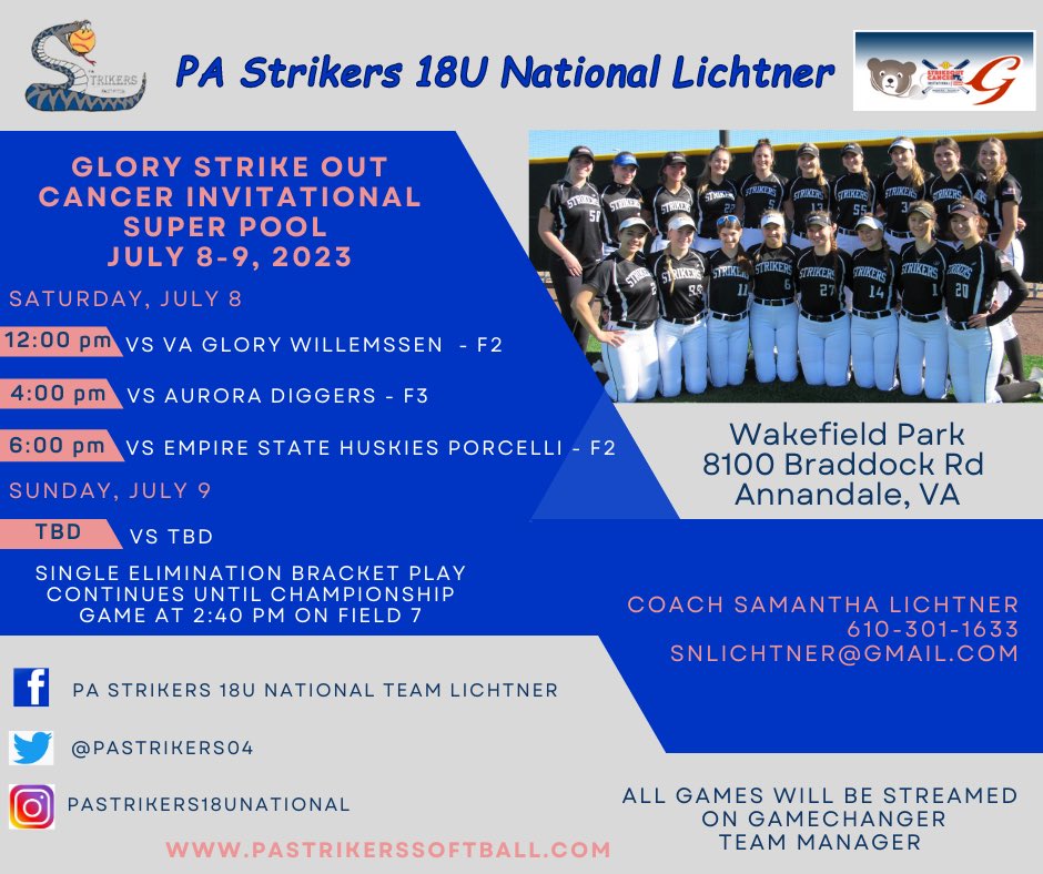vanquishfp18u's tweet photo. Our schedule for this weekend at Glory Strike Out Cancer Invitational in Annandale, VA 👇🏼 https://t.co/i4BF9zSJUC