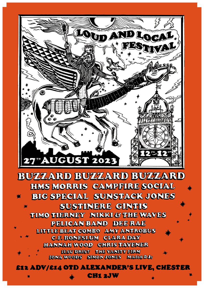 AlexandersLive's tweet photo. 💥 Loud & Local Festival returns on 27.8.23💥

Headlining Chester’s most popular indie all-dayer is Cardiff alt-rock titans @buzzardbuzzard 🦅🔥

They appear alongside @HMSMorris @BIGSPECIAL_ @campfire_social @sunstackjones @Sustinereband @Gintismusic @nikkiandthewave & more!

🎟️ Tix: https://t.co/hxV3rGgms5 🎟️

@ShitChester @Dee1063