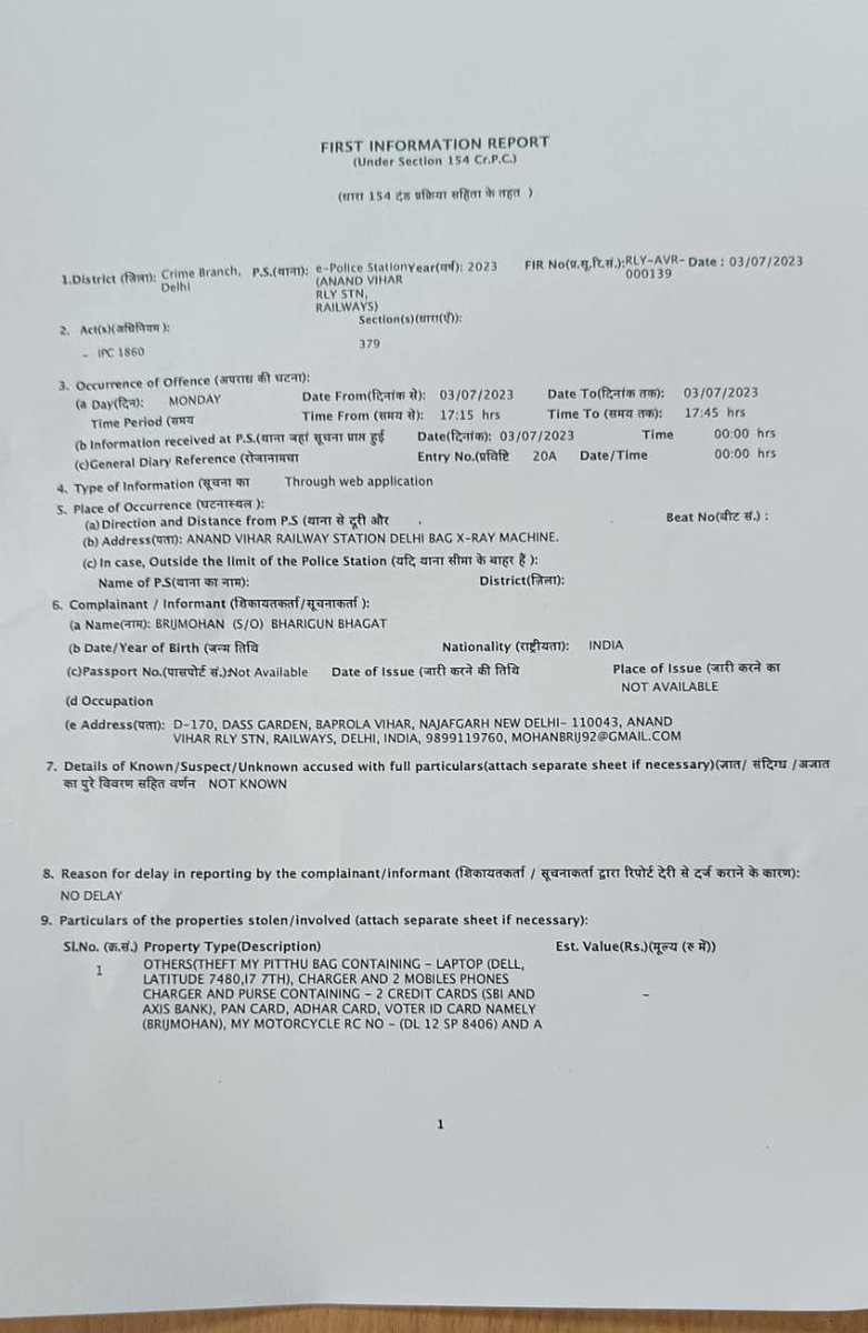 mohanbrij92's tweet image. Respected sirs, pls Intervene in this matter🙏🙏 there are lots of important data were in my laptop..... Pls help
@PMOIndia @narendramodi @myogiadityanath @AshwiniVaishnaw @sudhirchaudhary @DelhiPolice @CPDelhi 
#GRPPolice #AnandViharRailwayStation #NewDelhiRailwayStation