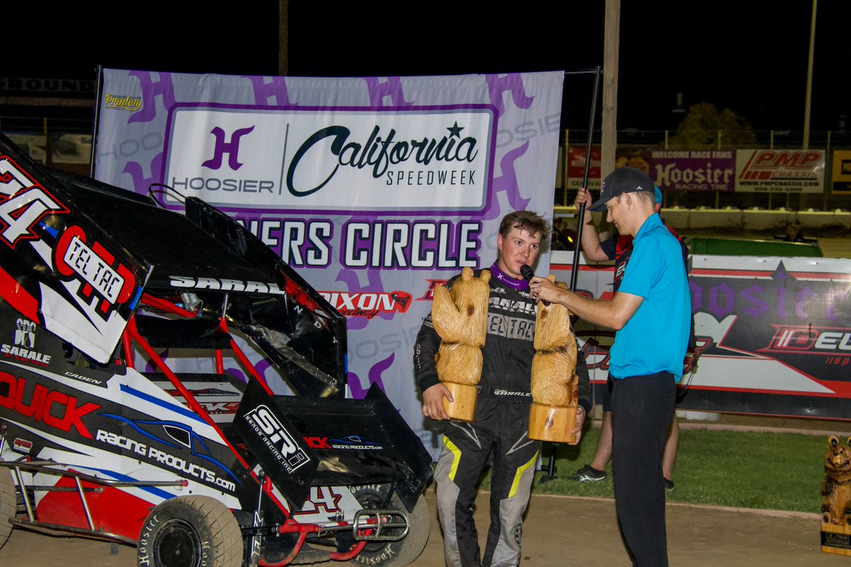 CASpeedweek's tweet photo. Meet the champions of the 2023 @HoosierTire California Speedweek!

Super 600 and Non-Wing: Caden Sarale - Stockton, Calif.
Restricted: Nathan Ward - Bakersfield, Calif.

Championship night recap can be found at: https://t.co/2JZDvBX1hf https://t.co/wAKqyMY8ka