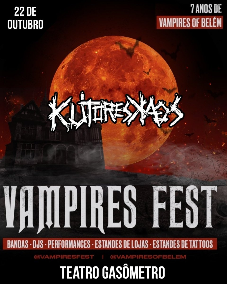 VampiresFest's tweet photo. Banda Confirmada: Klitores Kaos 

Vampires Fest
No Teatro Gasômetro dia 22 de Outubro 
Vamos Celebrar Juntos nessa Cidade Multicultural que é Belém do Pará. https://t.co/wbOV20Es5a