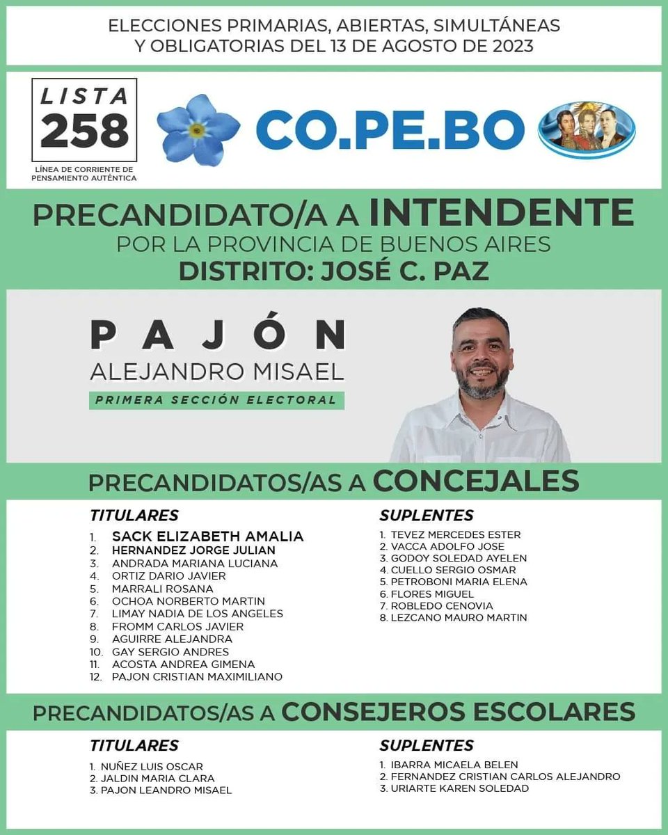 CoPeBoARG's tweet photo. 💠 CON COPEBO, JOSÉ C. PAZ VUELVE A CREER  💙

En ese distrito de la primera sección electoral la Corriente de Pensamiento Bonaerense se presenta con el militante peronista ALEJANDRO PAJÓN como precandidato a INTENDENTE 

💠VOLVÉ A CREER 💠

#CoPeBo #PASO2023 
@RubenLedesmaOK https://t.co/KhxnrHYgsD