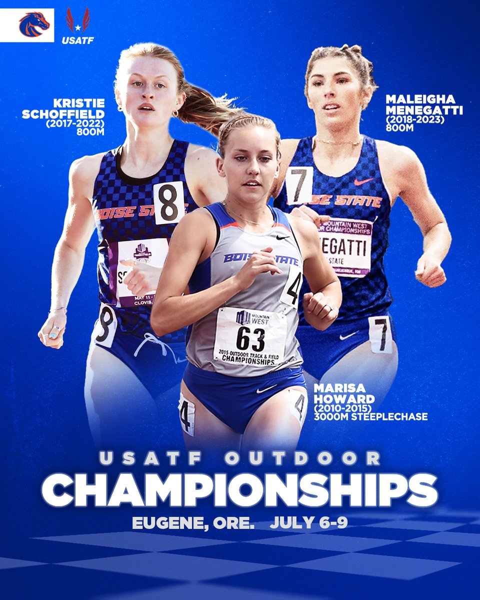 BroncoSportXCTF's tweet photo. Wishing the best of luck to these 𝓑𝓡𝓞𝓝𝓒𝓞𝓢 at the USATF Outdoor Championships this weekend! 🐴

Check out the link for the schedule of events and where to watch!

🔗 https://t.co/dPxOJAFC47

#BleedBlue | #WhatsNext https://t.co/VUVlbd1Xrf