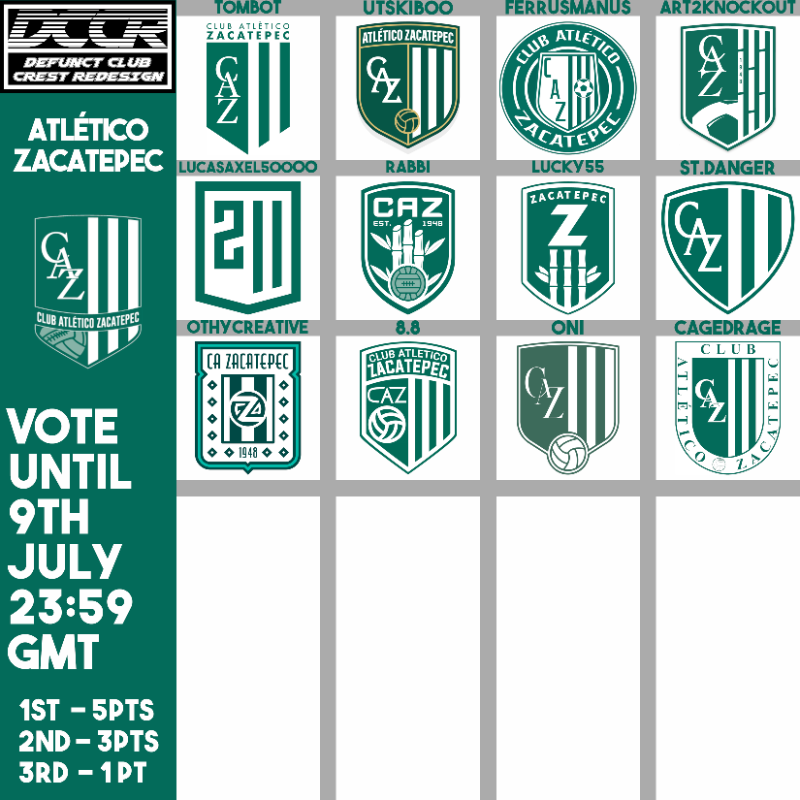 designfootball's tweet photo. This week, voting in the Defunct Club Crest Redesign challenge has been focused on the entries in the Club Atlético Zacatepec stage.
#DCCR