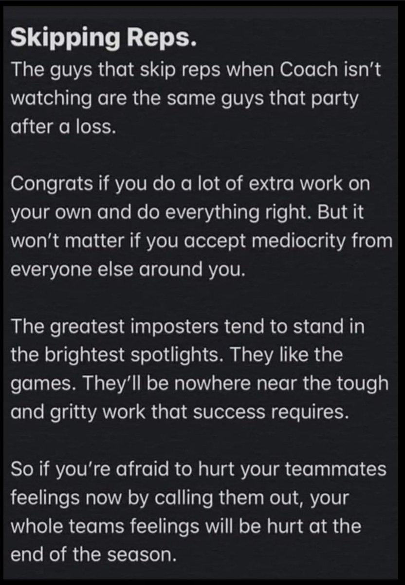 Accountability does not start and stop with you. Football is a TEAM sport. We can't be average or accept mediocrity