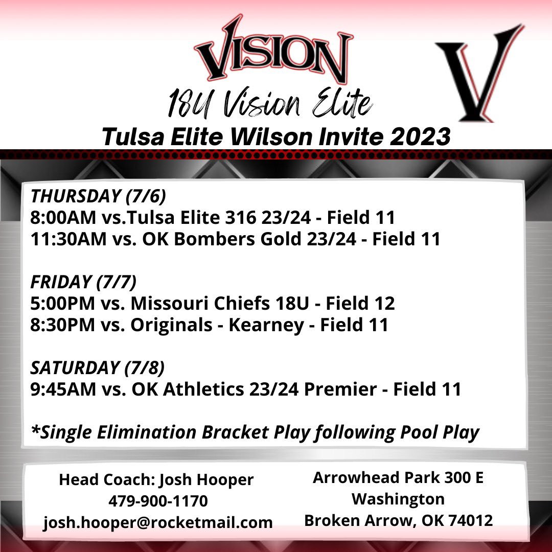 Taking the field tomorrow at <a href="/TulsaElite/">Tulsa Elite Sports</a> Wilson Invite! Come check us out! <a href="/FastpitchVision/">Vision Fastpitch</a>