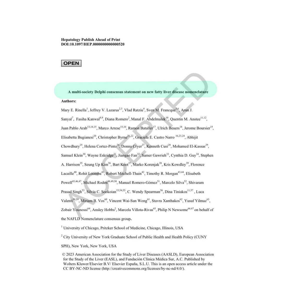 IlindelatorreMD's tweet photo. Nuevo nombre para el hígado graso no alcohólico (NAFLD). 

El nuevo nombre es “enfermedad hepática esteatósica asociada a disfunción metabólica"  o metabolic dysfunction-associated steatotic liver disease" (MASLD). 

Este nuevo nombre ha sido formulado por 236 expertos de 54 países.

Durante mucho tiempo se pensó que el término NAFLD enfatizaba demasiado el componente no alcohólico, mientras que subestimaba el origen metabólico de esta enfermedad generalizada que afecta a más del 30% de la población mundial. 

Esta nueva nomenclatura se desarrolló de 2021 a 2022 bajo los auspicios de la AASLD, la European Association for the Study of the Liver y la Asociación Latinoamericana para el Estudio del Hígado. 

https://t.co/Rz1Vlg86CH