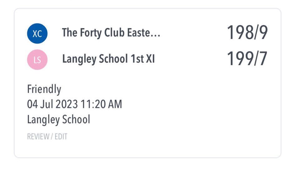 An excellent afternoon of cricket yesterday as we welcomed <a href="/thefortyclub/">The Forty Club</a> After the visitors posted 198, the <a href="/Langley_School/">Langley School</a> team put together a great innings with the bat to chase it down in under 35overs 💚🏏💚 Thanks to all involved and for the lovely lunch Mr Green
