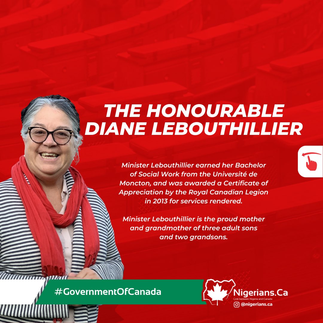 #GovernmentofCanada series returns!🎉🇨🇦🎈
Ladies and Gentlemen, please meet Diane Lebouthillier @DiLebouthillier  Canada’s Minister of National Revenue.

.
#nigeriansca #governmentofcanada #ministerofforeignaffairs #parliamentmembers #foreignaffairs #canadianculture #melaniejoly…
