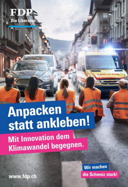 Die <a href="/FDP_Liberalen/">FDP Schweiz</a> trifft den Nerv mit dem Motiv zu den Klimaklebern ziemlich gut. #Wahlbarometer #Klimakleber <a href="/srfnews/">SRF News</a>
