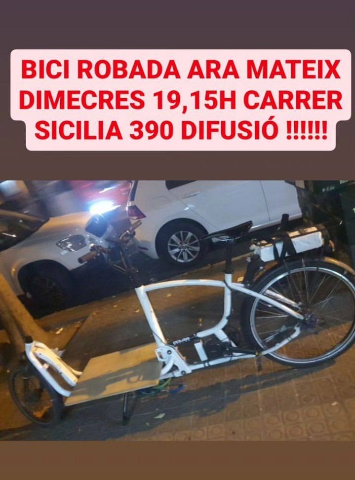 SergiPeriche's tweet photo. Acaben de robar aquesta bici al carrer Sicilia 390. Si la veieu contacteu amb @MensakasApp!!!! https://t.co/npJqUAItKJ