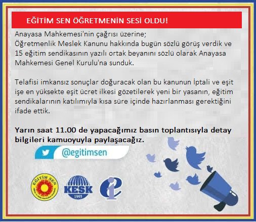 nejlakurul's tweet photo. Değerli arkadaşlarım, 
Anayasa Mahkemesi’nin çağrısı üzerine bugün ÖMK hakkında sözlü görüş verdik. Telafisi imkânsız sonuçlar doğuracak olan yasa hakkındaki gelişmeleri, yarın sabah saat 11.00’de basın toplantısı düzenleyerek kamuoyuyla paylaşacağız. https://t.co/BVP4jfKKaS