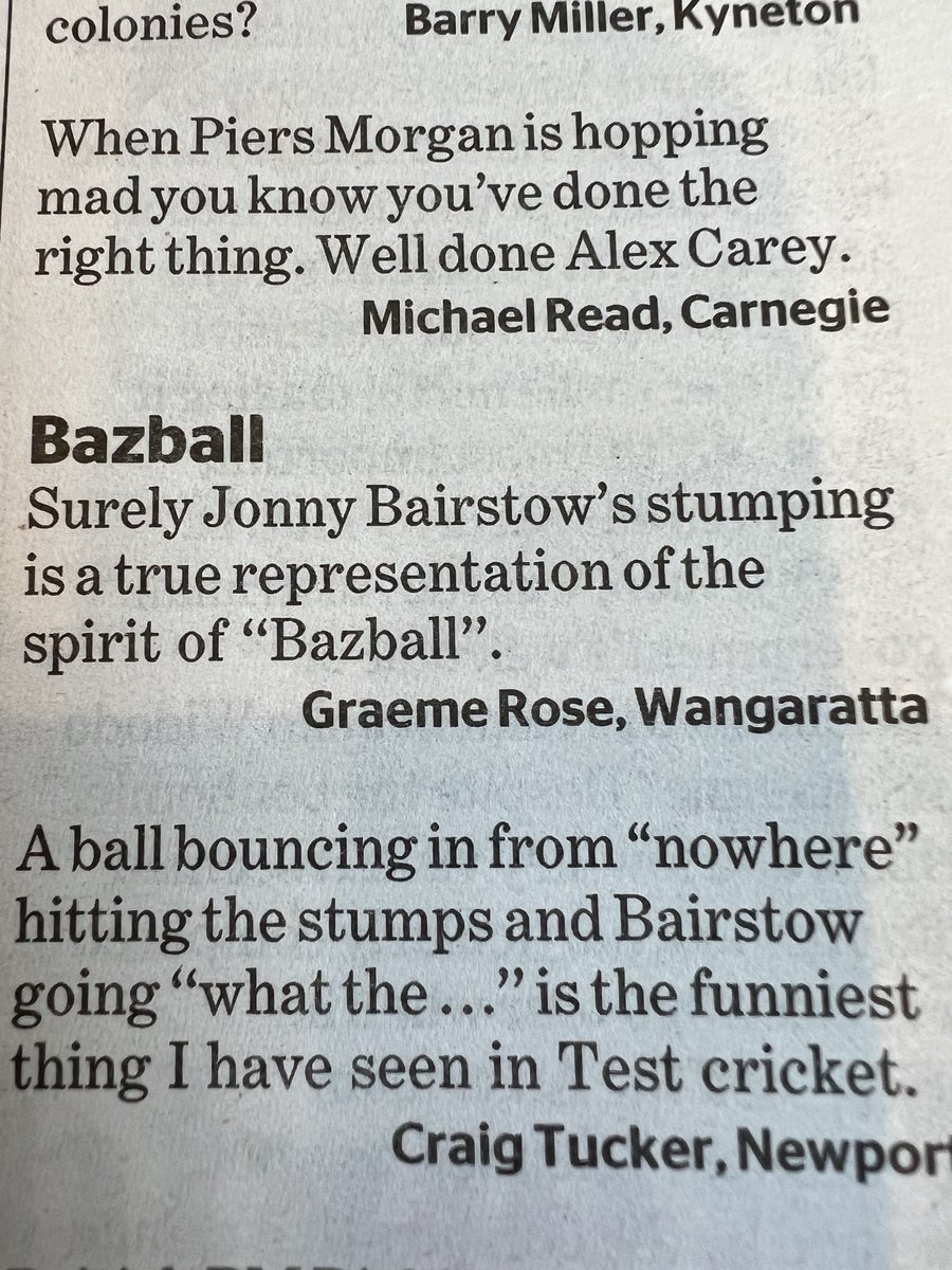 Brilliant summation Graeme Rose (The Age, 6 July). Who could argue? #Ashes2023 #Ashes23