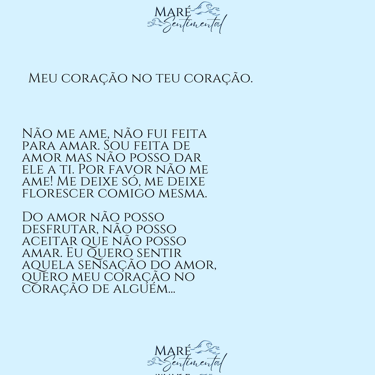 maresentimental's tweet image. Do amor eu não fui feita pra desfrutar, não fui feita para amar. Transbordo sentimentos sozinha, tentando buscar felicidade em mim e ficando só. 

Não me ame, não fui feita para amar. Sou feita de amor mas não posso dar ele a ti.