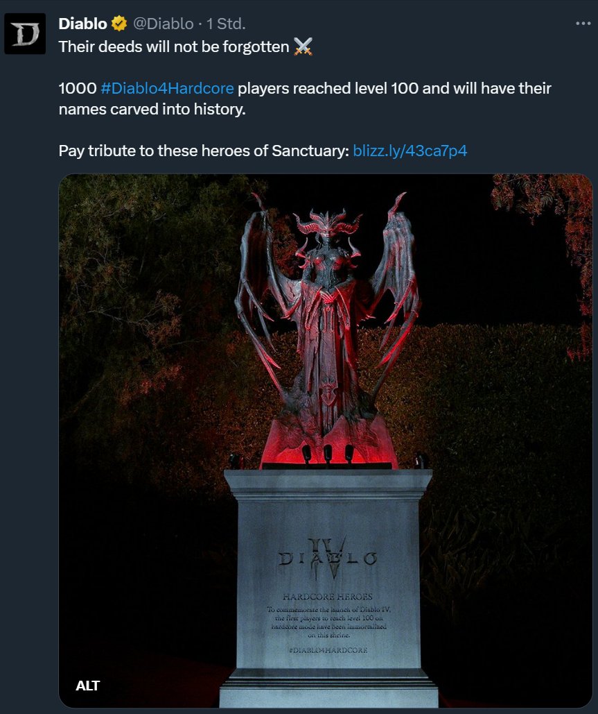 mcky_tv's tweet photo. Unter Millionen von Spielern habe ich mich behauptet, ein unvergleichliches Zeugnis meines Könnens und meiner Hingabe zu Videospielen.

Mein Name ruht auf einer Statue, die Reisende in Ehrfurcht erstarren lässt. Sie hören die Geschichte einer furchtlosen Seele, die sich in den Tiefen von Diablo 4 den Disconnects mutig entgegenstellte.

Kein einfacher Pokal, weil davon habe ich genug, sondern eine Statue, die zu meinen Lebzeiten errichtet wurde, eingemeißelt in ewigen Stein.