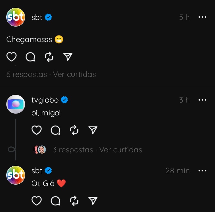ciriIIo's tweet photo. interação entre sbt e globo até no threads kkkkkkkkkkkkkkkk ainda vive https://t.co/1y5vgR1s3j