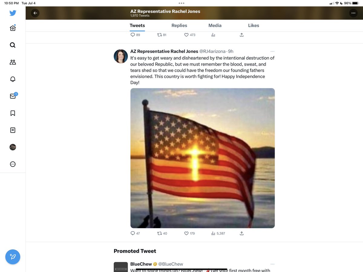 SchrinerKay's tweet photo. Do we need a Christian Nationalist representing us in LD17?
Here’s a recent post from Rachel Jones, one of our reps.
Me to her: There’s more than one religion in the world, sweetheart. #TurnAZBlue https://t.co/MWPt1z8WP2