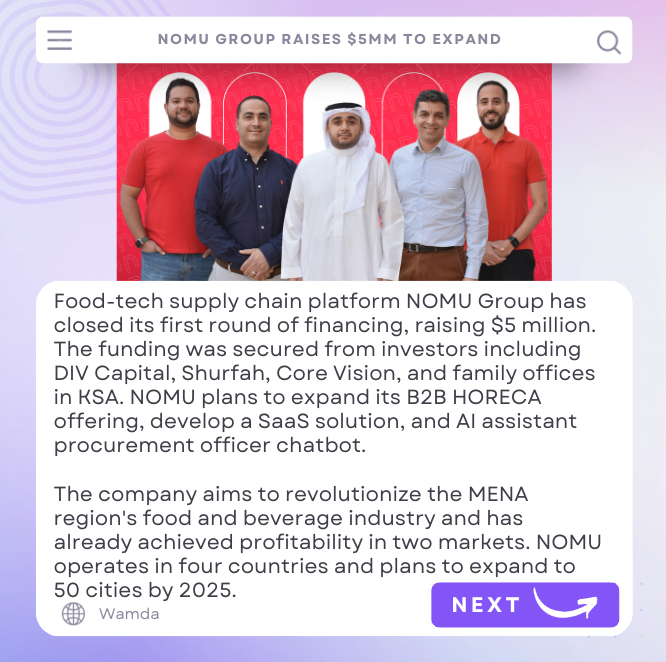 The Viaka Network continues to win! 💰
Welcome to this week's Viaka Digest 💡

Congrats to Network member Mahmoud Thaher for launching the app for Turqat - طرقات! 🚗

Masroofi raises $1.5mm 📈

nomu group raises $5mm to expand offerings 🛒