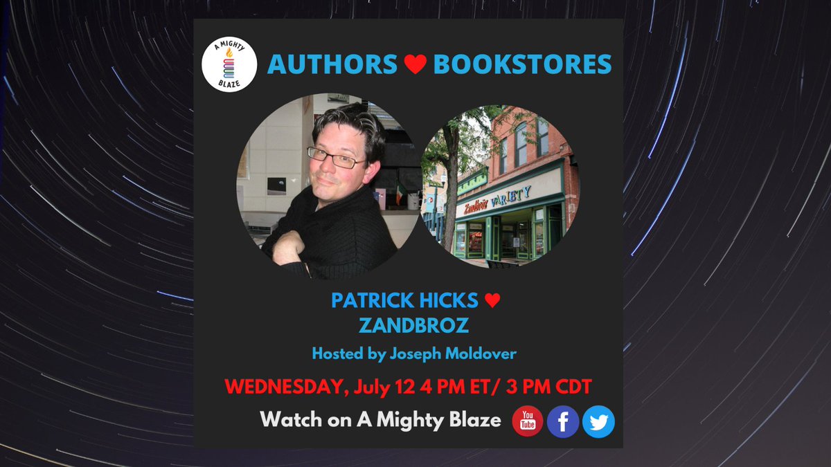 phickswriter's tweet photo. A week from today, I'll be on @AMIGHTYBLAZE. I'm honored to be the author they've chosen to represent South Dakota, and the bookstore I love is Zandbroz. We'll talk books, writing, and much else. https://t.co/3i2zcqZQFC