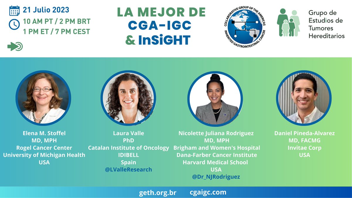 CGA-IGC (@cgaigc) on Twitter photo 2/🚨We invite <a href="/geth_org/">Latin America - GETH</a> members & all of the #HereditaryGICancer community to register for our webinar
🗓️July 21, 2023
⏲️10am PT / 1pm ET / 2pm BRT / 7pm CEST
🧑🏻💻👉tinyurl.com/597aenh3
#GIFellow #GITwitter
<a href="/virgili30718756/">virgilio</a> <a href="/andradekc25/">Kelvin C. de Andrade</a> <a href="/BellacosaLab/">Alfonso Bellacosa</a> 2/🚨We invite <a href="/geth_org/">Latin America - GETH</a> members & all of the #HereditaryGICancer community to register for our webinar
🗓️July 21, 2023
⏲️10am PT / 1pm ET / 2pm BRT / 7pm CEST
🧑🏻💻👉tinyurl.com/597aenh3
#GIFellow #GITwitter
<a href="/virgili30718756/">virgilio</a> <a href="/andradekc25/">Kelvin C. de Andrade</a> <a href="/BellacosaLab/">Alfonso Bellacosa</a>