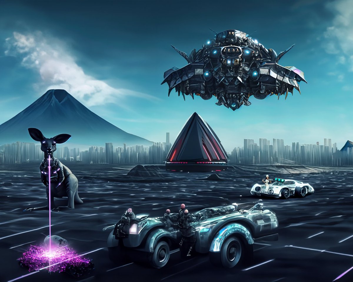 fullydecarbed's tweet photo. An Adobe Firefly AI rendition of a dystopian future with laser kangaroos. https://t.co/ds5vbpxto1