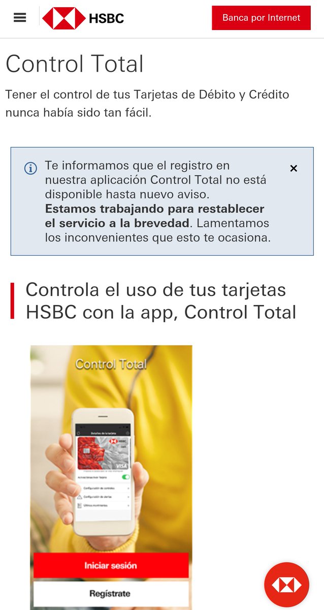 _nosey's tweet photo. @HSBC_MX Llevo un par de horas intentando agregar mi nueva TDC en la app, y no me ha sido posible. Navegando en el sitio, vi este mensaje: https://t.co/GNKGh2qR8I
