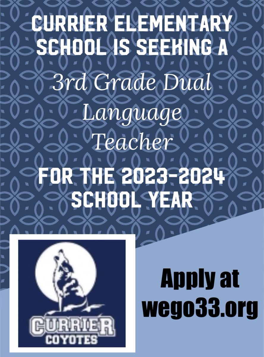 Come join our coyote family! 💙<a href="/WeGoD33/">West Chicago D33</a> <a href="/SarahBurnett912/">Sarah Burnett, Ed.D.</a>