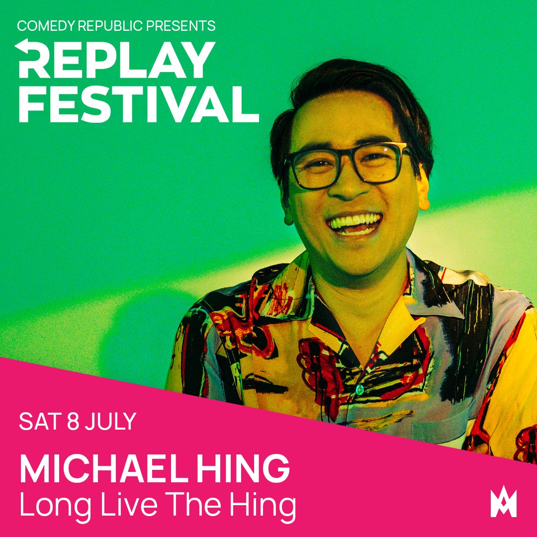 comedy.com.au (@comedy_au) on Twitter photo Melbourne! This Saturday. One night only. Don't miss <a href="/hingers/">michael hing</a>'s latest comedy hit Long Live The Hing as part of <a href="/comedyrepublic_/">Comedy Republic</a>'s Replay Festival. Get in quick to book your tickets!
🎟️cmdy.live/REPLAY23Michae… Melbourne! This Saturday. One night only. Don't miss <a href="/hingers/">michael hing</a>'s latest comedy hit Long Live The Hing as part of <a href="/comedyrepublic_/">Comedy Republic</a>'s Replay Festival. Get in quick to book your tickets!
🎟️cmdy.live/REPLAY23Michae…