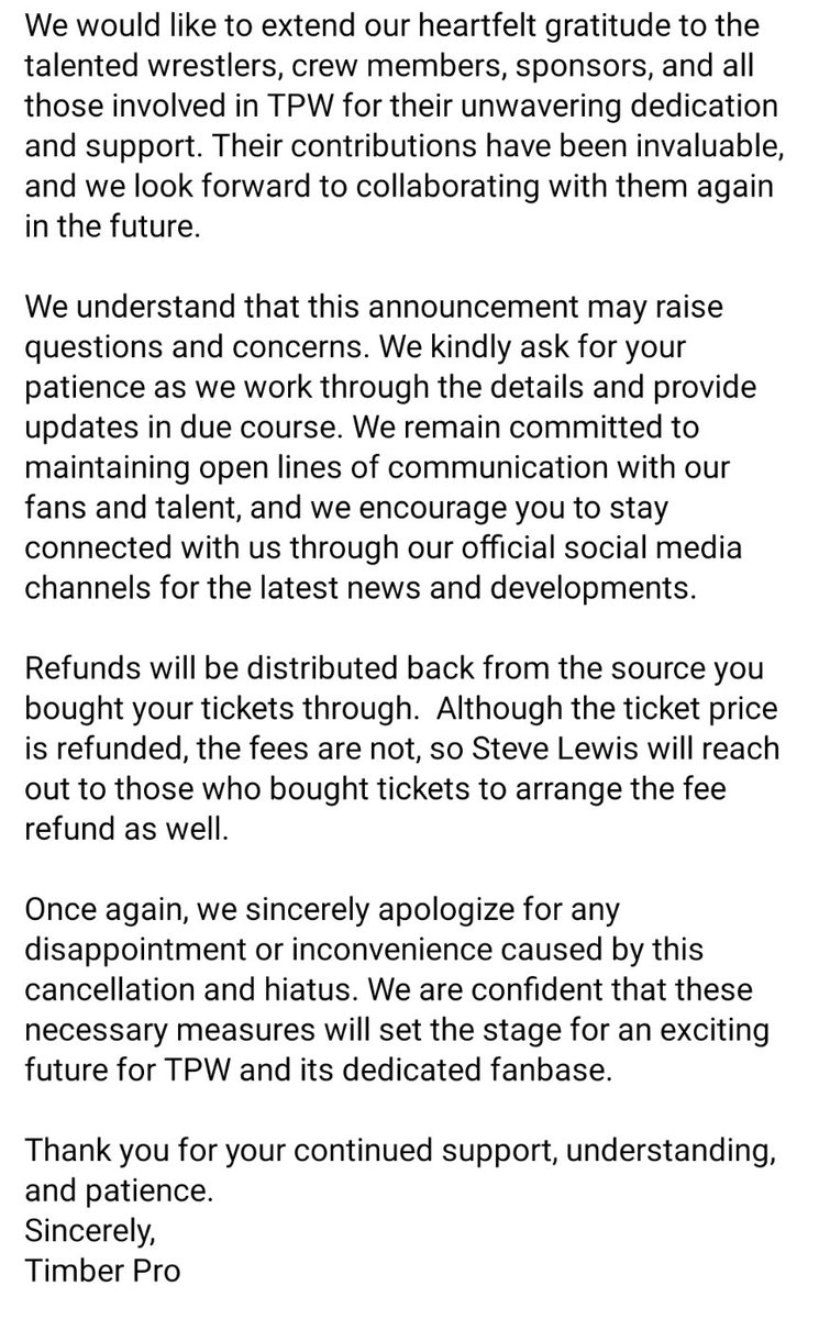 TPW_Timber's tweet photo. We deeply regret the decision to have to cancel the Empress of the Cascades tournament and will be taking a hiatus at this time. https://t.co/YVUZB8mSdJ
