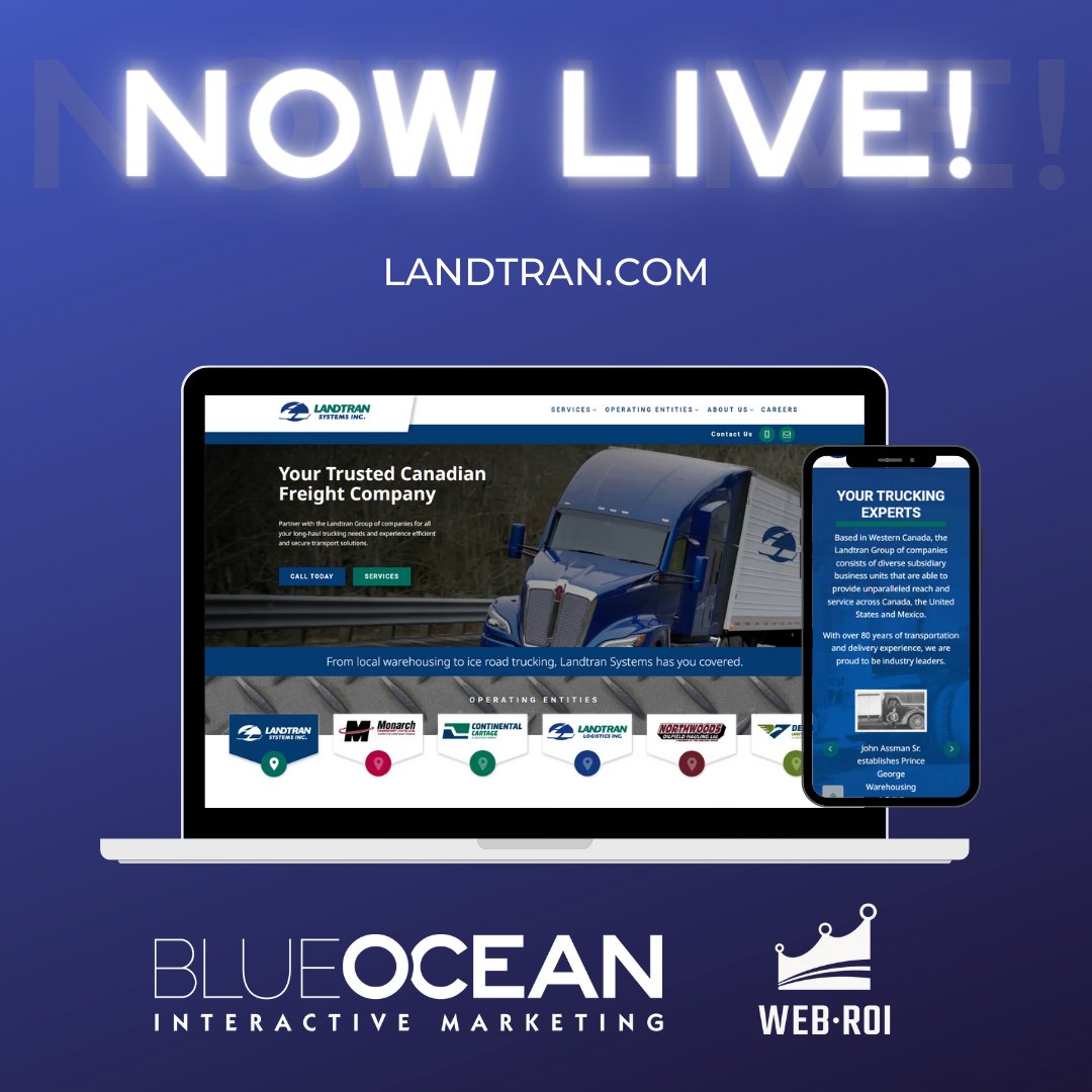 BlueOceanYYC's tweet photo. Ready, set, go! 🏁 Landtran Systems' website is now live. A big thanks to our crew and @WEB_ROI for optimizing this machine for maximum #SEO performance. The race is on at https://t.co/HL5PTkCzRx ! #WebDesign #WebDevelopment #DigitalMarketing #Calgary https://t.co/V5KQ7WxaWz