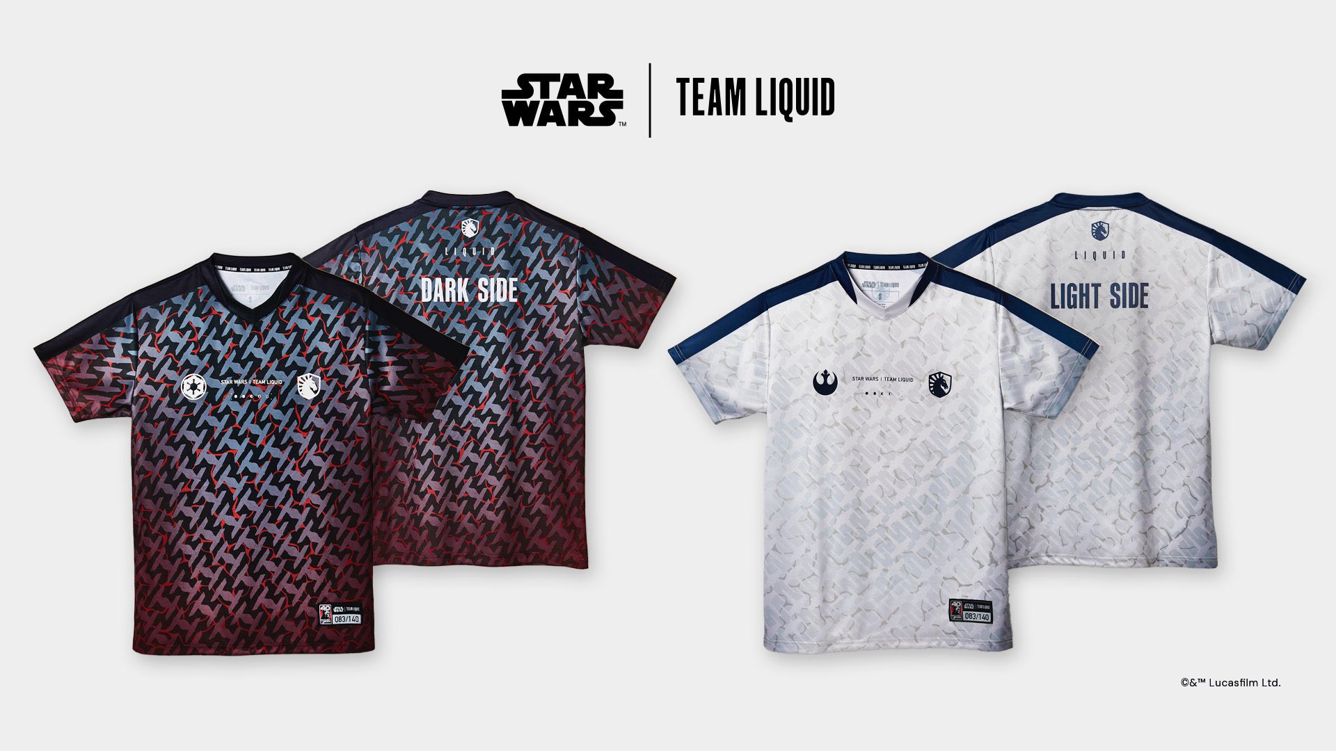 Damian Estrada on X: Our Star Wars  Team Liquid drop is extremely  limited! 140 jersey of each divided across NA, BR, and EU. 280 total jerseys.  Individually serialized to celebrate the