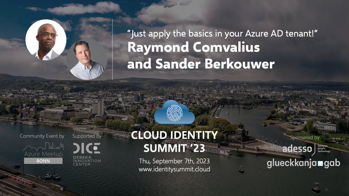 We're excited to have Raymond Comvalius (<a href="/nextxpert/">Raymond Comvalius</a>) and <a href="/SanderBerkouwer/">Sander Berkouwer</a> back at #IdentitySummit this year. They will explain the basics that should be set in every #AzureAD tenant.

Be there live in #Koblenz and register right now: identitysummit.cloud
