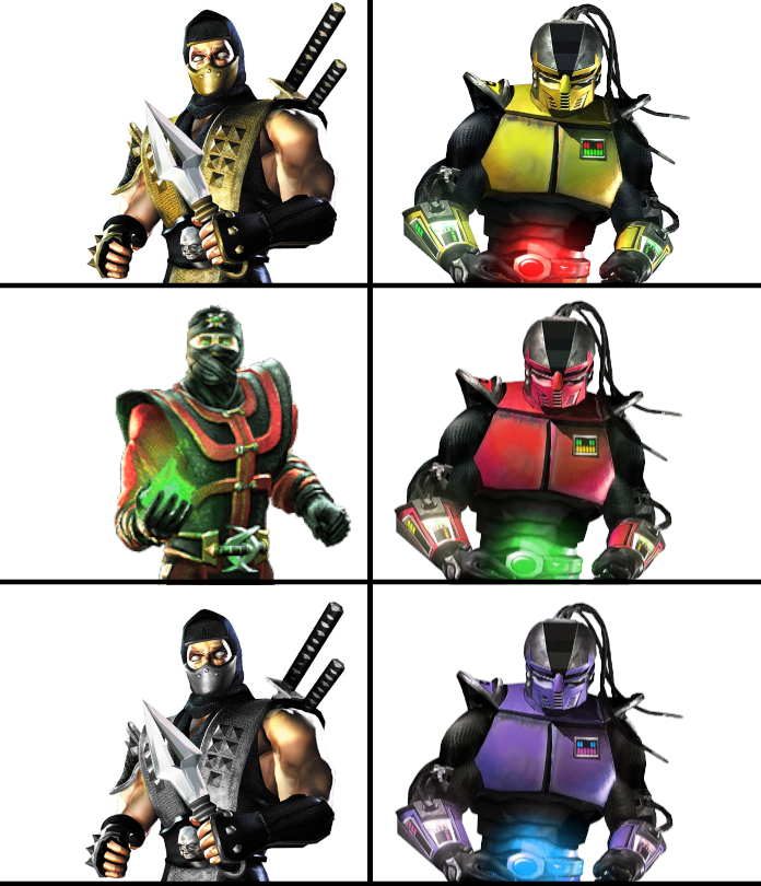 Evil_Emperor_X's tweet image. HUMAN vs. CYBORG

Which do you prefer? 🤔

- Human Scorpion or Cyborg Scorpion? 🦂
- Human Ermac or Cyborg Ermac? 🍒
- Human Smoke or Cyborg Smoke? 💨