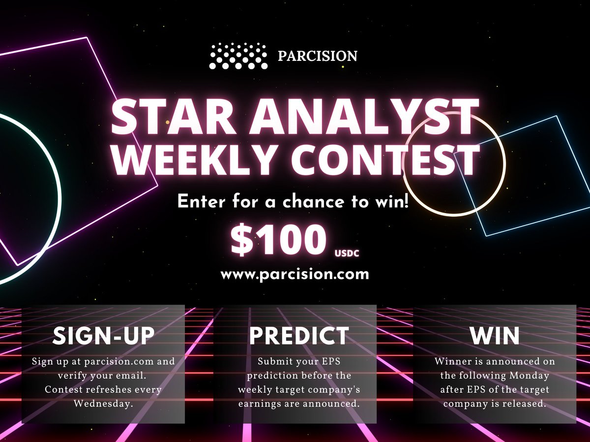 parcision's tweet image. Calling #financial #analyst to join our weekly contest!  
Submit $PEP EPS prediction now and compete to win $100!  

FREE TO JOIN on #Algorand testnet @ rb.gy/h676n 
1️⃣ Sign up at Parcision.com
2️⃣ Submit EPS prediction
3️⃣ Most accurate prediction wins