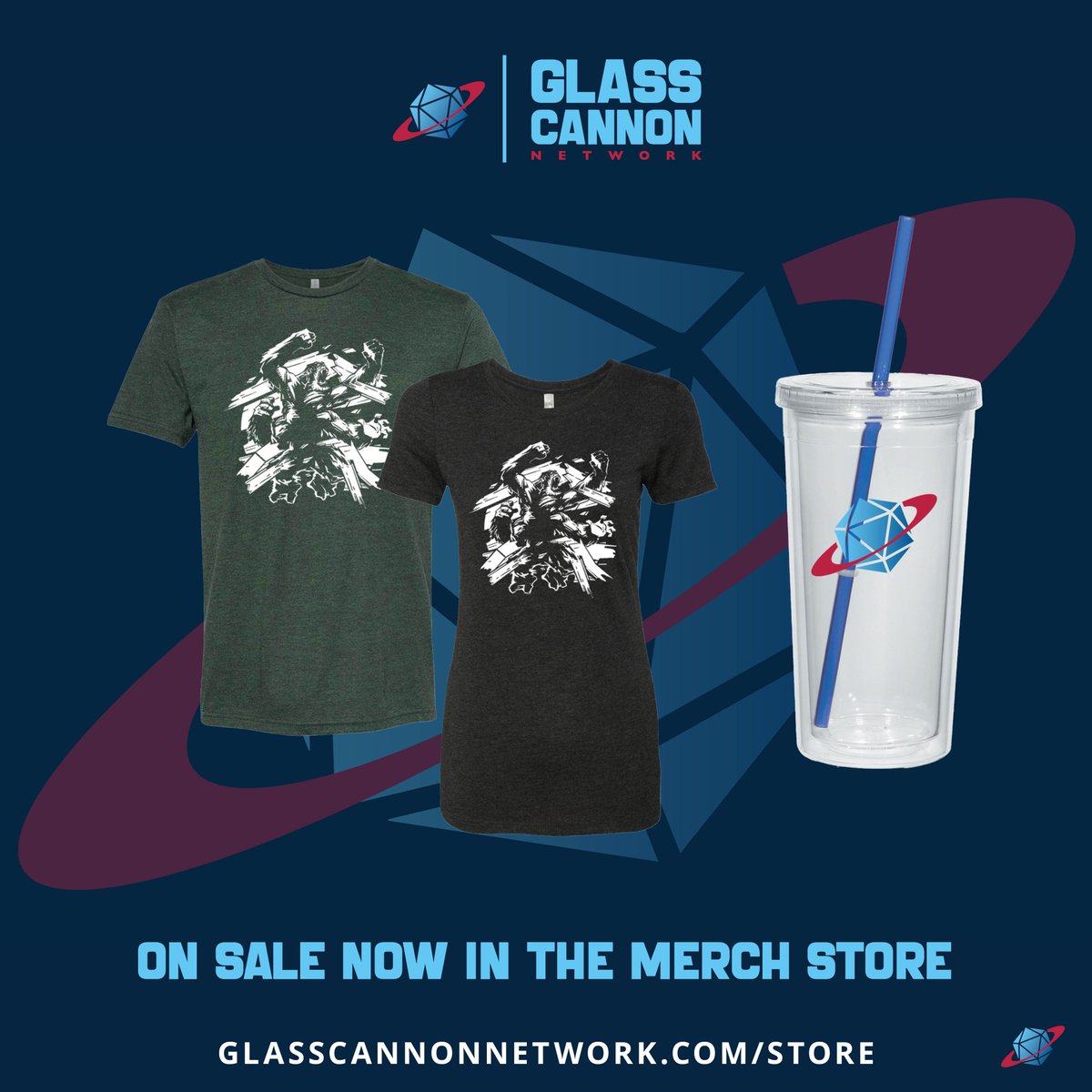 glasscannonpod's tweet photo. Wanna look cool this summer? We have just the thing! Our BRAND NEW Girallon shirt is on sale now in the Merch store! And if you want to feel cool this summer go and grab our NEW GCN  Iced Coffee Tumbler. OR, why not BOTH!?! https://t.co/xJeXGx4UF6 https://t.co/jP9K1Th0wx