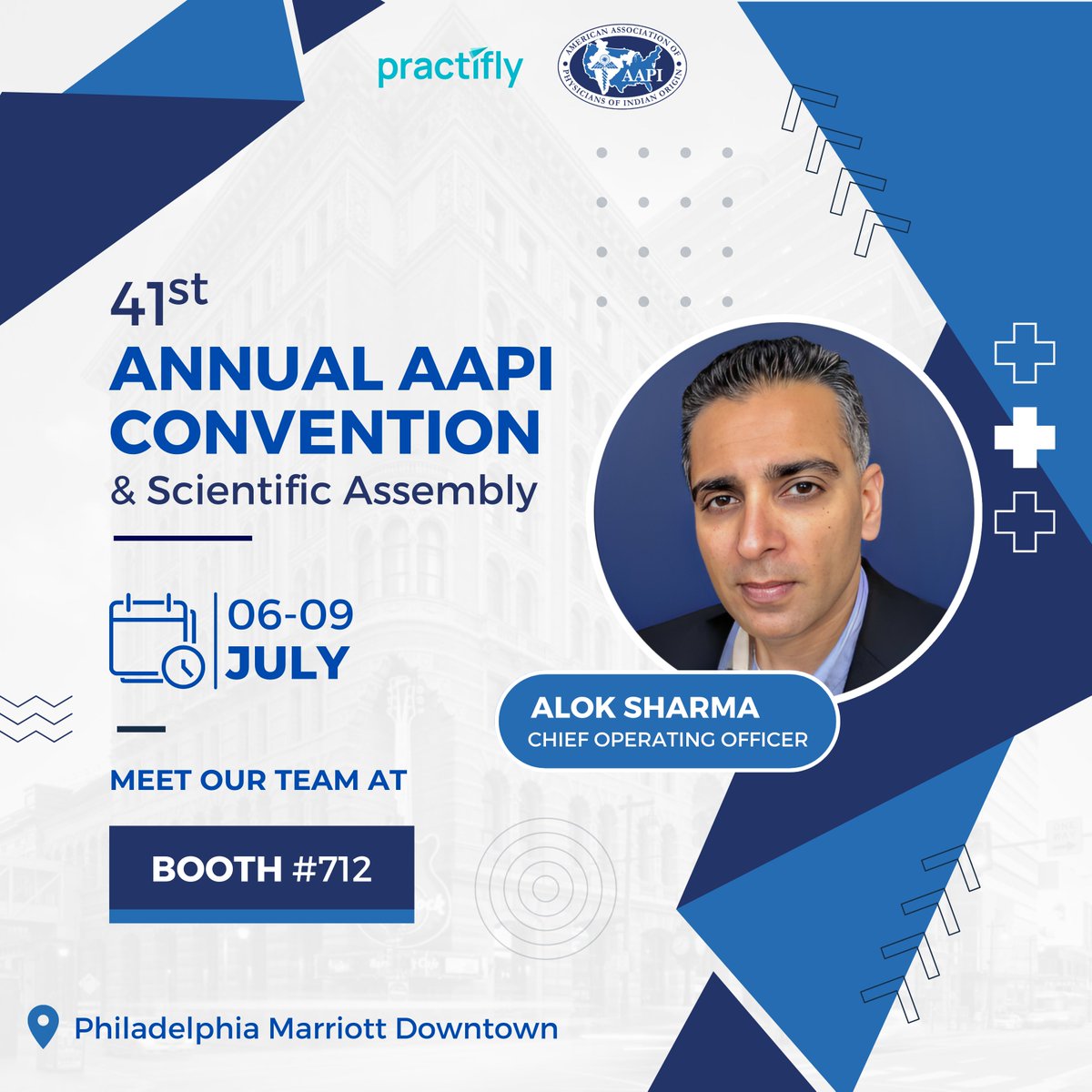 practifly's tweet image. Are you ready for the AAPI Convention kicking off on July 6 in Philadelphia?  If you're going to be around, stop by Booth No.712 and say "Hi" to Alok Sharma anytime during our exhibition.   

#aapiconvention #aapi #aapi2023 #philadelphia #philadelphiamarriottdowntown #practifly