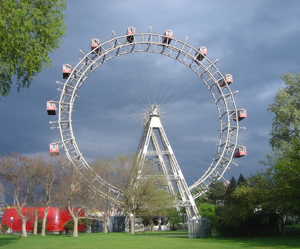 The Prater Ferris Wheel, or Riesenrad, in Vienna: as it was in 1949, when Joseph Cotten and Orson Welles rode it in "The Third Man," and as it is today. It's been there since 1897, the high point of the Austro-Hungarian Empire.