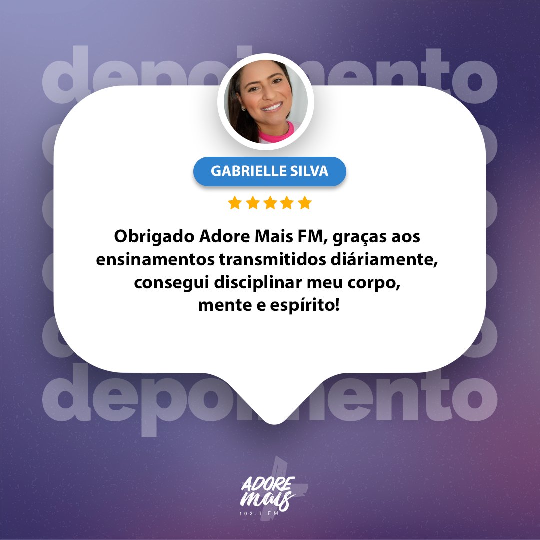 Muito obrigado Gabrielle Silva pelas palavras!

São esses comentários que aquecem o coração da família Adore Mais 💜🔥

#adoremaisfm #adoremais #ouvintes