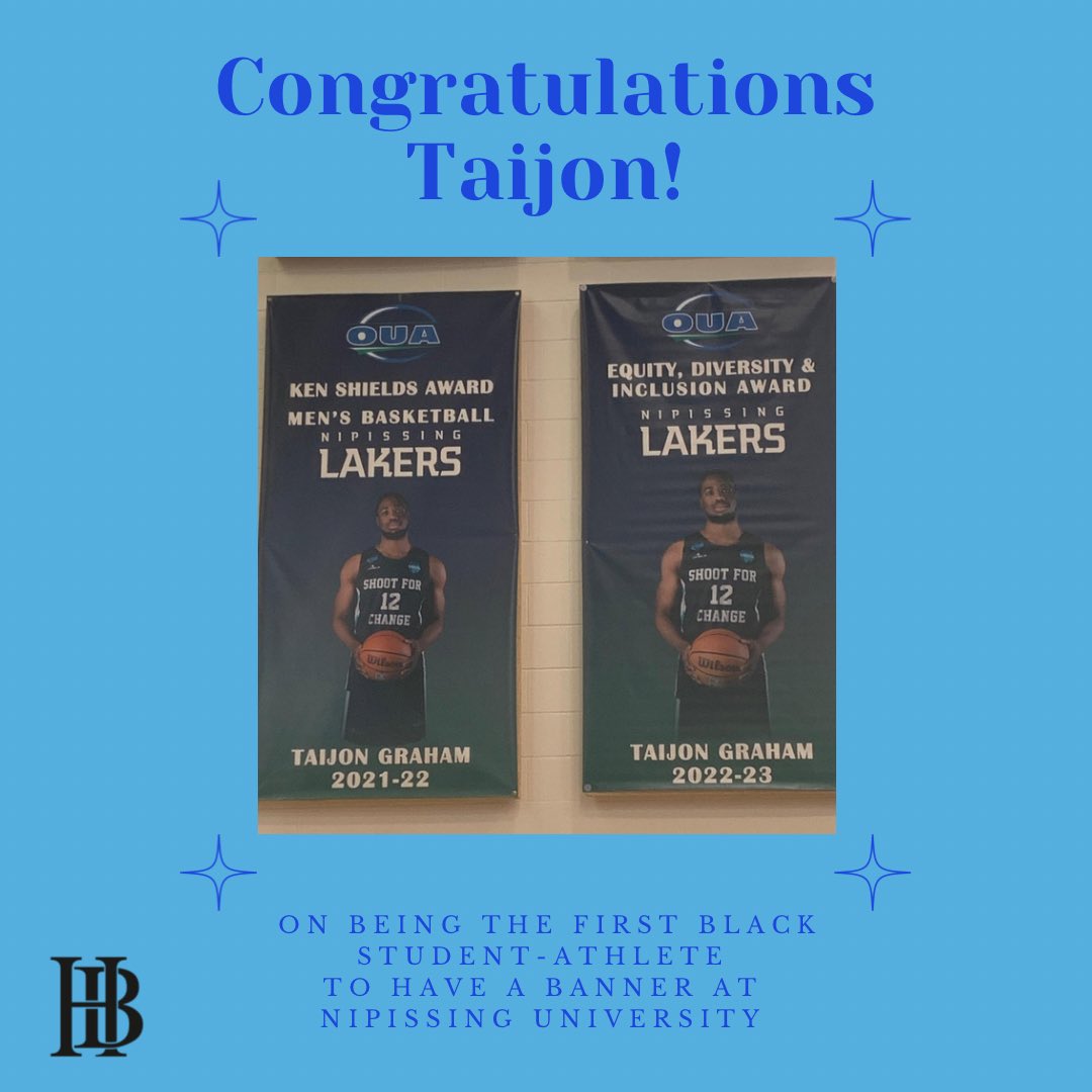 We would like to take this time to honour our very own Student-Athlete Liaison Taijon Eccleston-Graham on being the first black student to have a banner at Nippissing University!! We are so proud of you!🙌🏼
