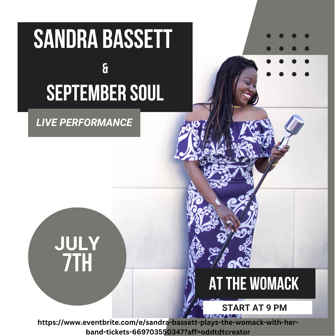 BassettSandra's tweet photo. Come out an groove to the old school tunes that will have you dancing all night!  Sandra Bassett and her Band, September Soul will bring it from 9-1am at The Womack on July 7th! Get your tickets today!
https://t.co/4VuYJkg2AK https://t.co/CaoLzLGaGd