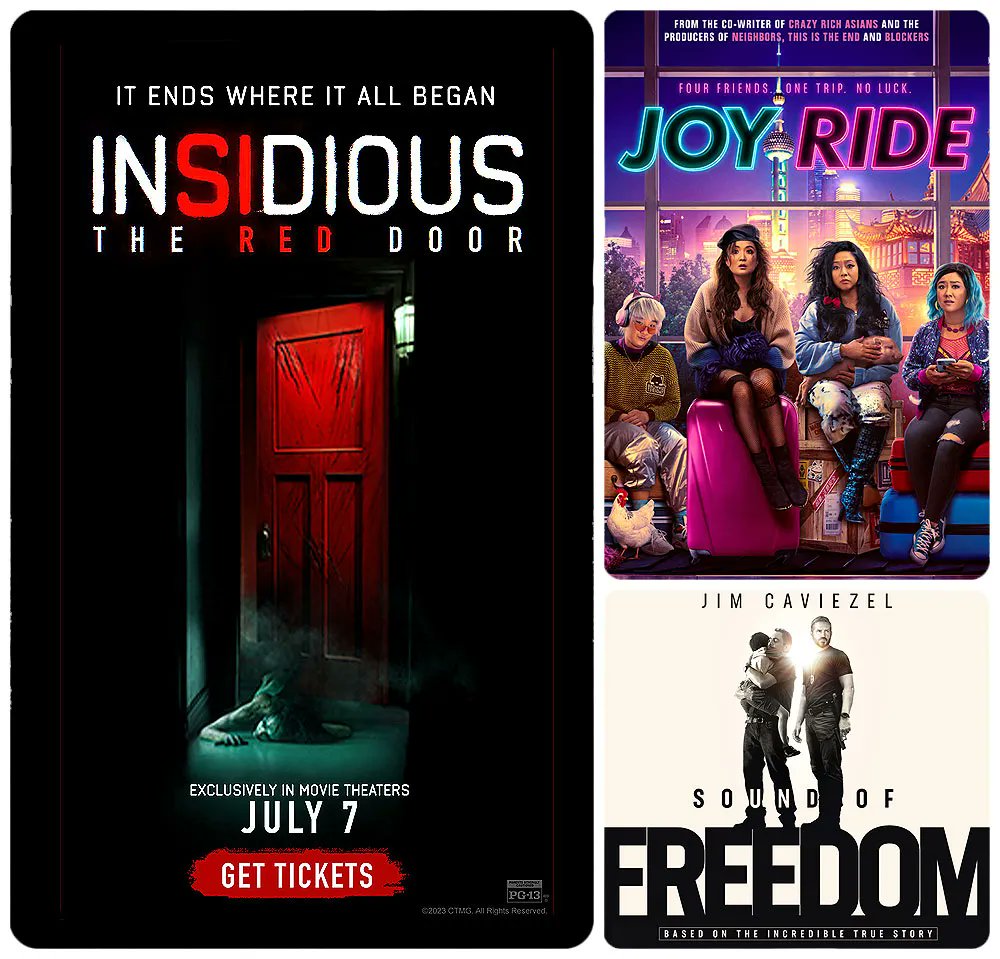 OPENING THIS WEEK ✨ Step into "The Further" for the final time with #Insidious: The Red Door OR grab your besties for hilarious #JoyRideMovie! We also have the emotionally-gripping #SoundofFreedomMovie. All three begin Thursday night! Tickets on sale at foxshowtimes.com.