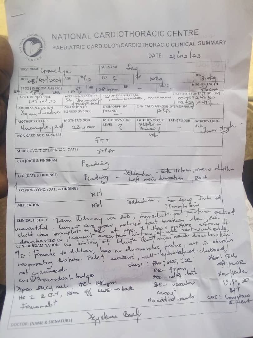 KobbyKyei_'s tweet photo. HEALTH : Gracelyn Sey, a 2-year-old baby, is currently facing the challenge of a heart defect. Her family is in desperate need of immediate medical assistance. Through this message, I humbly appeal to organizations to extend their support to help this child. 1/2 https://t.co/H7iXRu1Jdg
