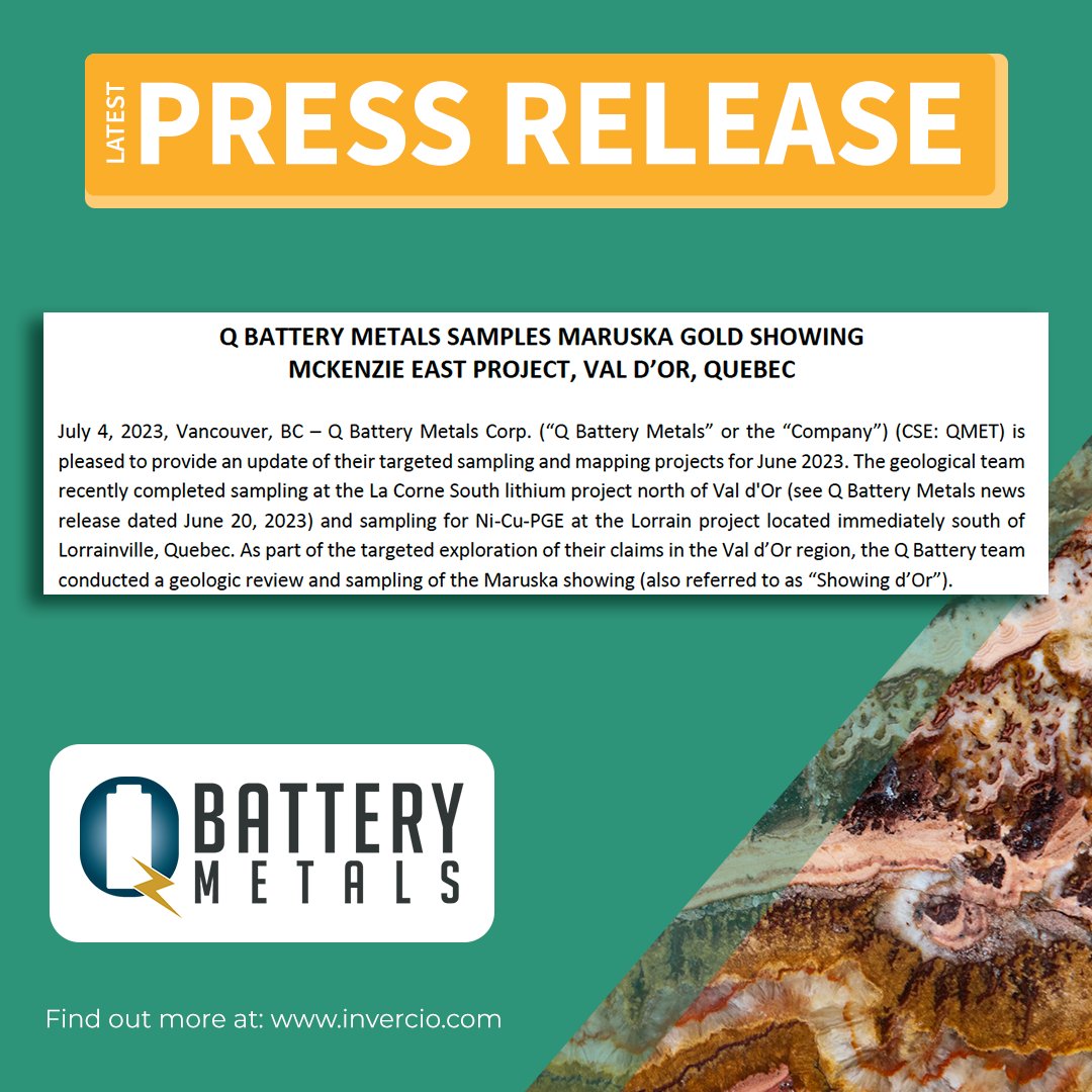 Exciting Update on @q_metals Sampling and Exploration Projects! Discoveries Near McKenzie East Claims and High-Grade Gold Showing!
invercio.com/en/companies/a…
#QBatteryMetals #ExplorationUpdate #SamplingProjects #GeologicalTeam #LithiumProject #NiCuPGE #ValdOrRegion #MaruskaShowing
