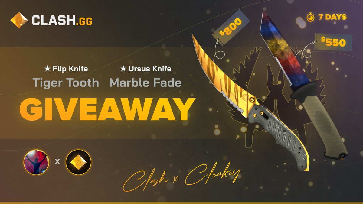 cloakzy's tweet image. Been awhile since I did one of these but in honor of CS2 dropping next month, We're partnering with @clashdotgg to giveaway 2 knives for you guys.

Follow @clashdotgg and myself to enter, 
Like and retweet, Tag a friend.