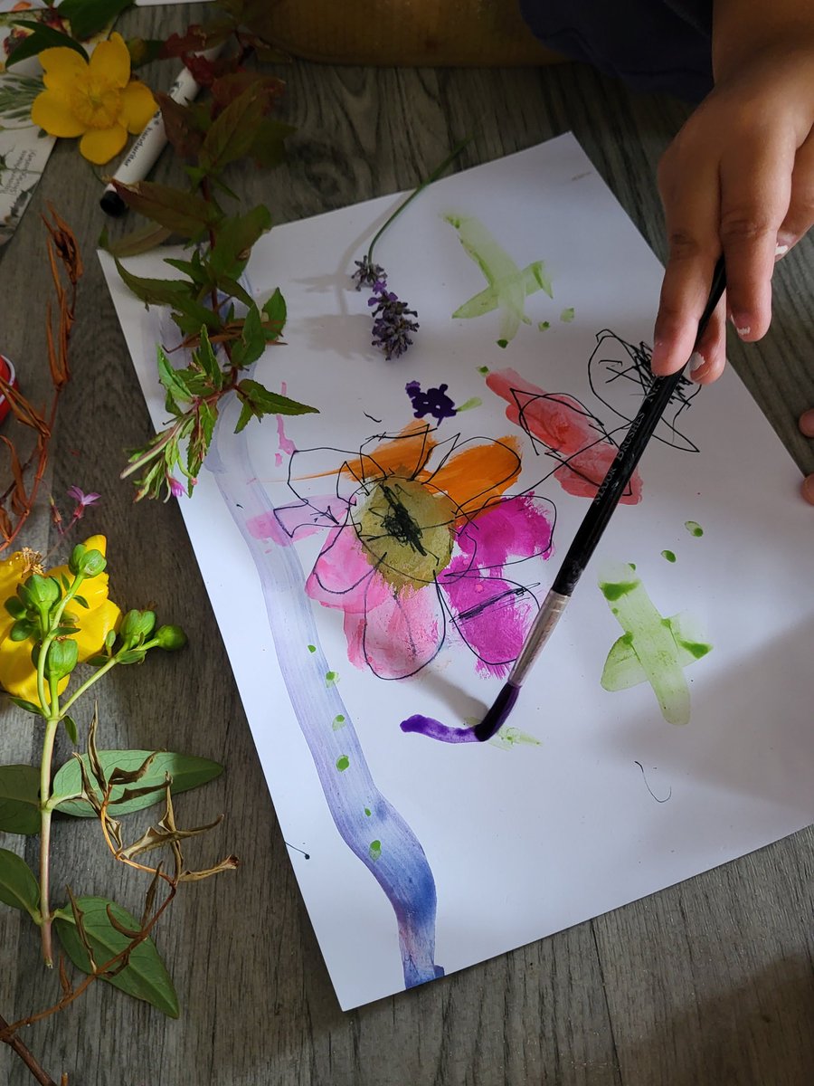 EYFSatStPhilips's tweet photo. Our Nursery children are very interested in the wild flowers growing in the garden this week. Therefore, we created a simple provocation of flowers, pens, water colour paints, photographs of flowers &amp; the beautiful 'Footpath flowers' book. @WeAreBDAT @STPHILIPSCE @EarlyExcellence https://t.co/DdYSc2Lpun